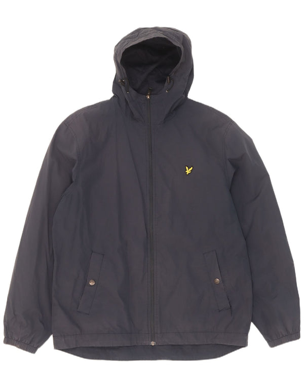 Lyle & Scott Mens Hooded Bomber Jacket UK 42 XL Navy Blue Cotton