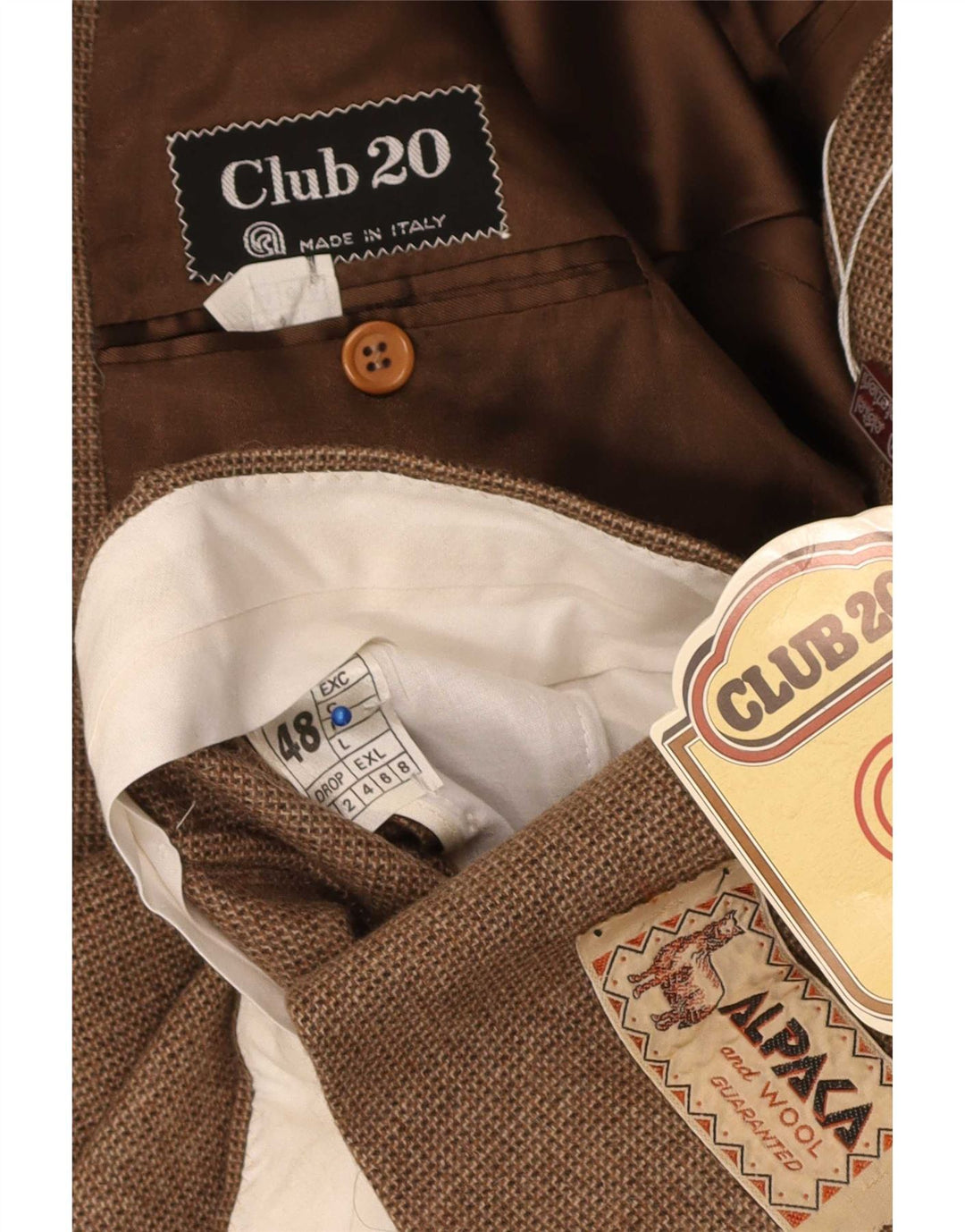 Abito vintage da uomo a 2 bottoni e 3 pezzi IT 48 Medio W30 L31 Lana di alpaca marrone