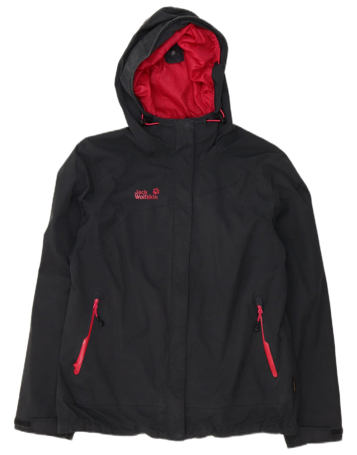 Giacca antipioggia con cappuccio da donna Jack Wolfskin UK 16 Large Grigio Poliammide