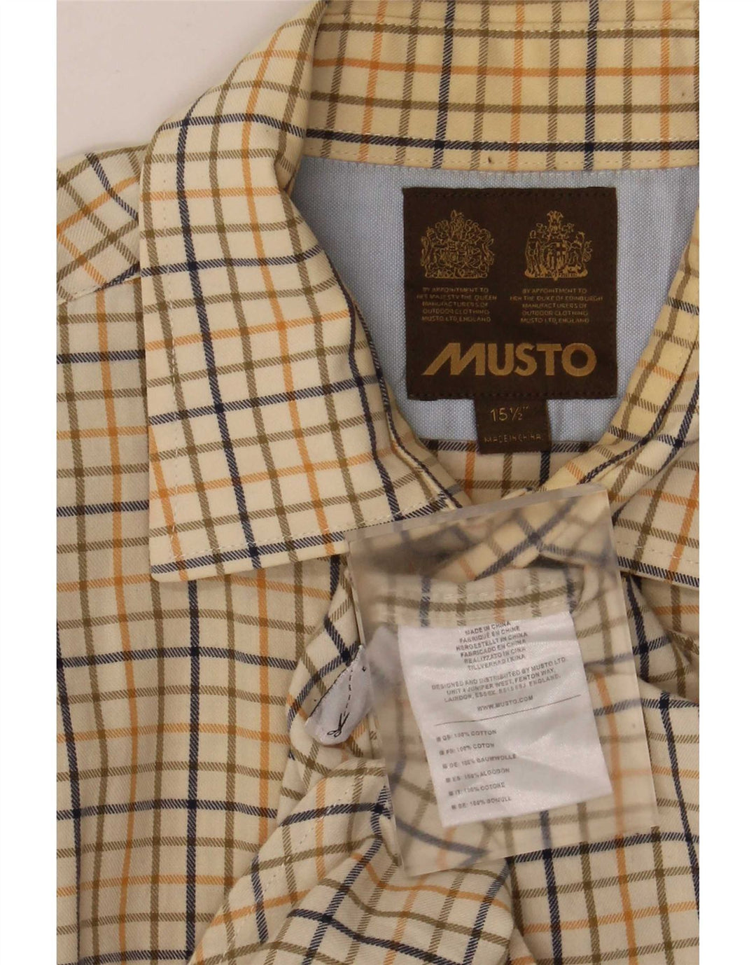 Camicia da uomo dalla vestibilità regolare Musto taglia 15 1/2 cotone scozzese medio giallo