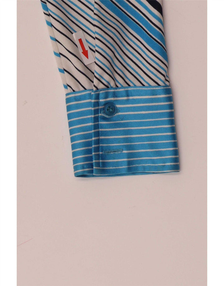 Camicia vintage da donna IT 46 Large a righe blu in poliestere