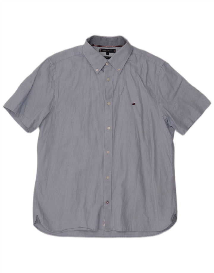 TOMMY HILFIGER Camicia a maniche corte da uomo XL in cotone blu