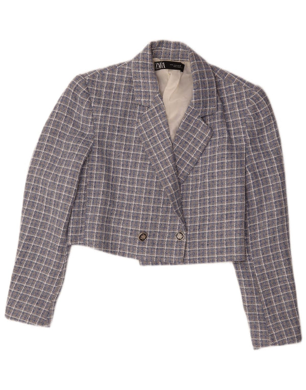 Giacca blazer doppiopetto corta da donna Zara UK 14 blu medio a quadri