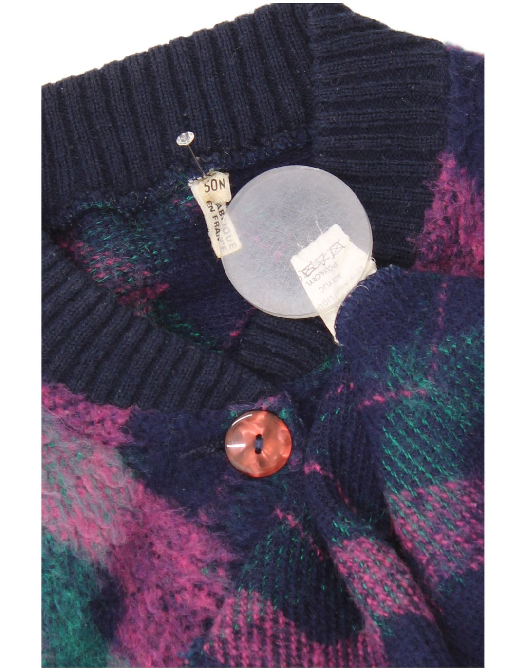 Maglione cardigan da donna vintage EU 50 3XL lana a rombi/diamanti multicolore
