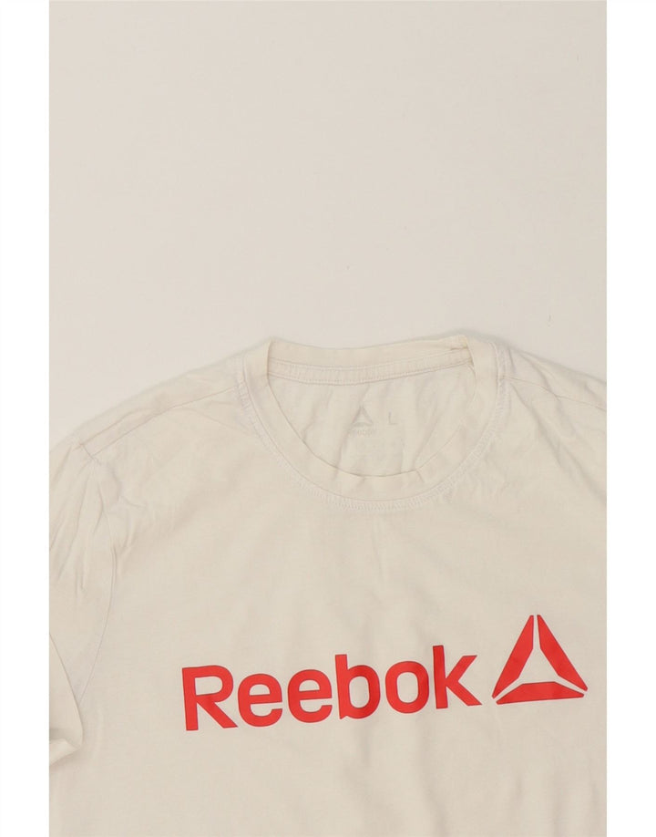 REEBOK Mens Graphic T-Shirt Top Large White Vintage Reebok and Second-Hand Reebok from Messina Hembry 