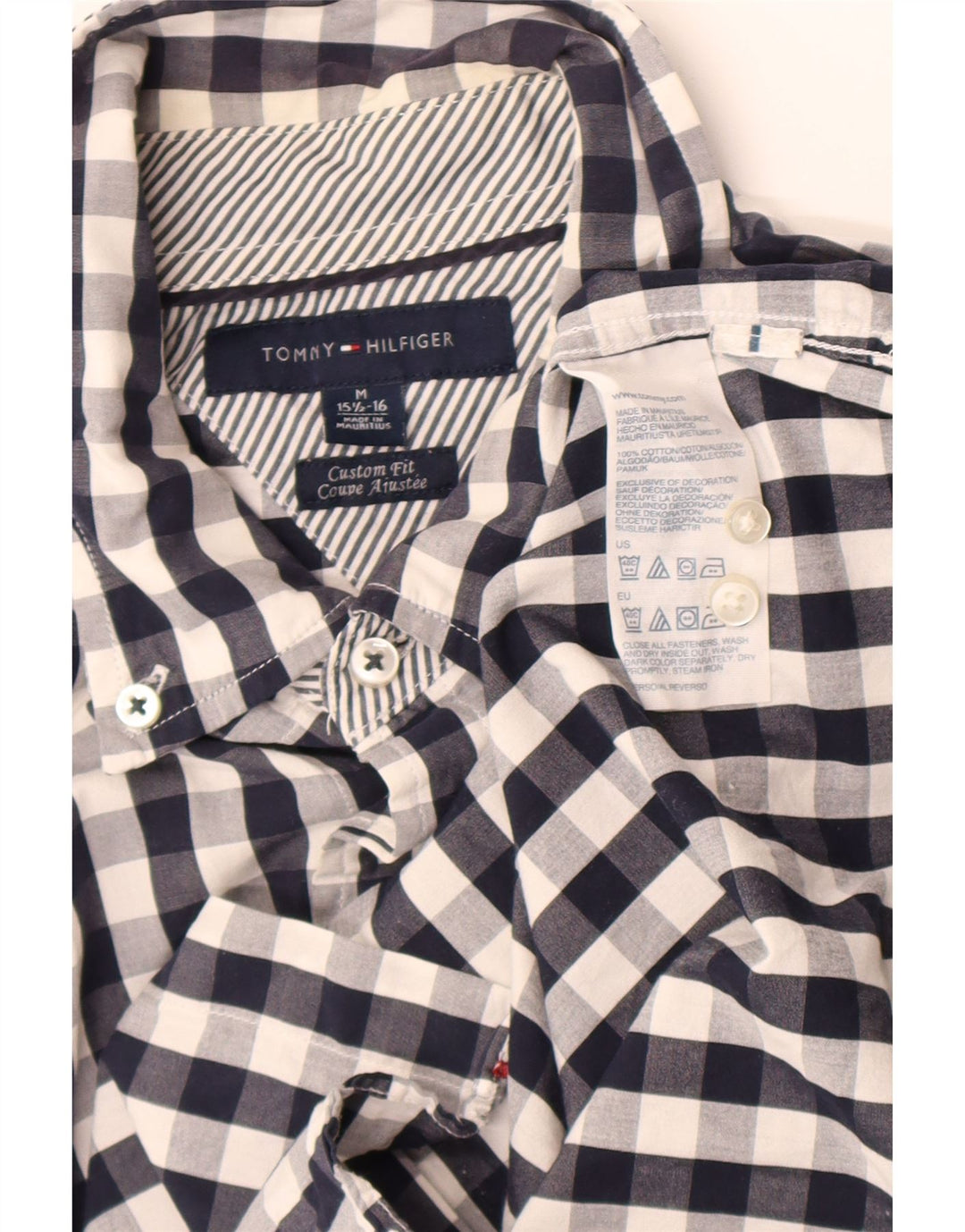 Camicia da uomo su misura Tommy Hilfiger taglia 15 1/2 16 a quadretti blu medio