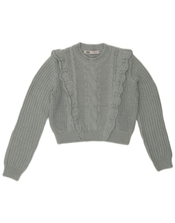 Maglione girocollo corto da donna ZARA UK 14 Blu medio