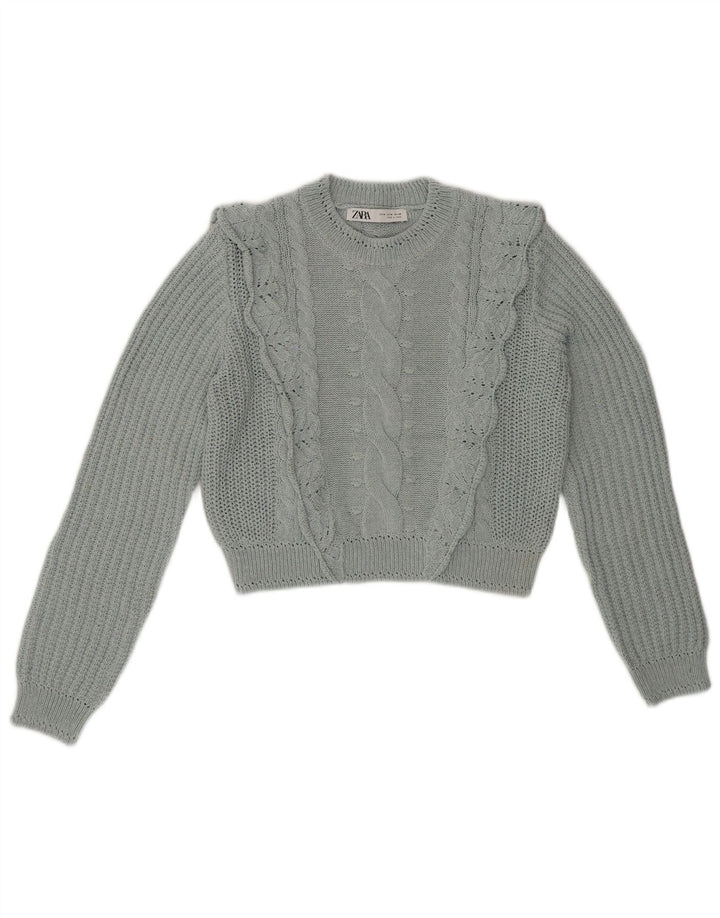Maglione girocollo corto da donna ZARA UK 14 Blu medio