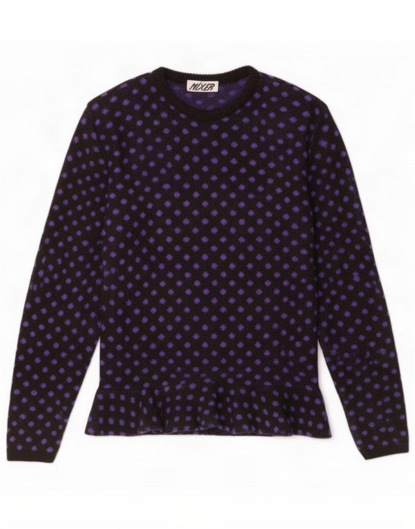Maglione da donna vintage con scollo a barchetta e motivo astratto UK 14 Medio Nero