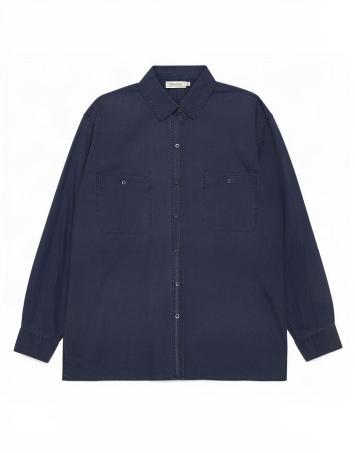 Camicia da donna vintage UK 14 seta blu navy media