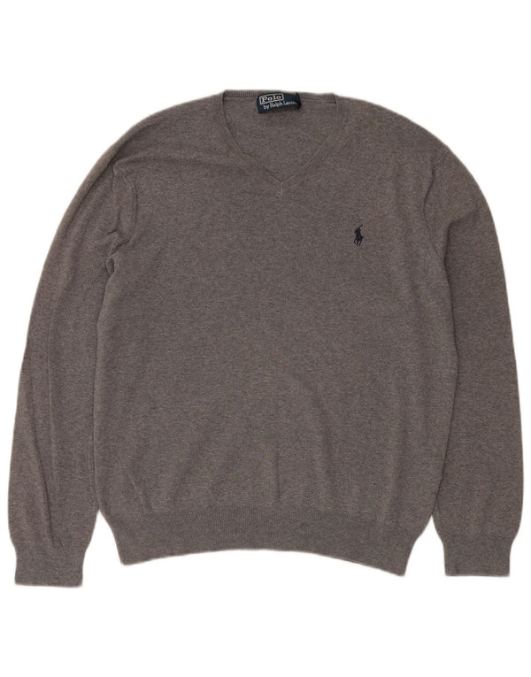 POLO RALPH LAUREN Maglione da uomo con scollo a V in cotone grigio medio