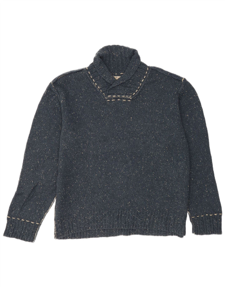 Fat Face Maglione da uomo con collo a scialle Maglione grande in lana screziata blu navy