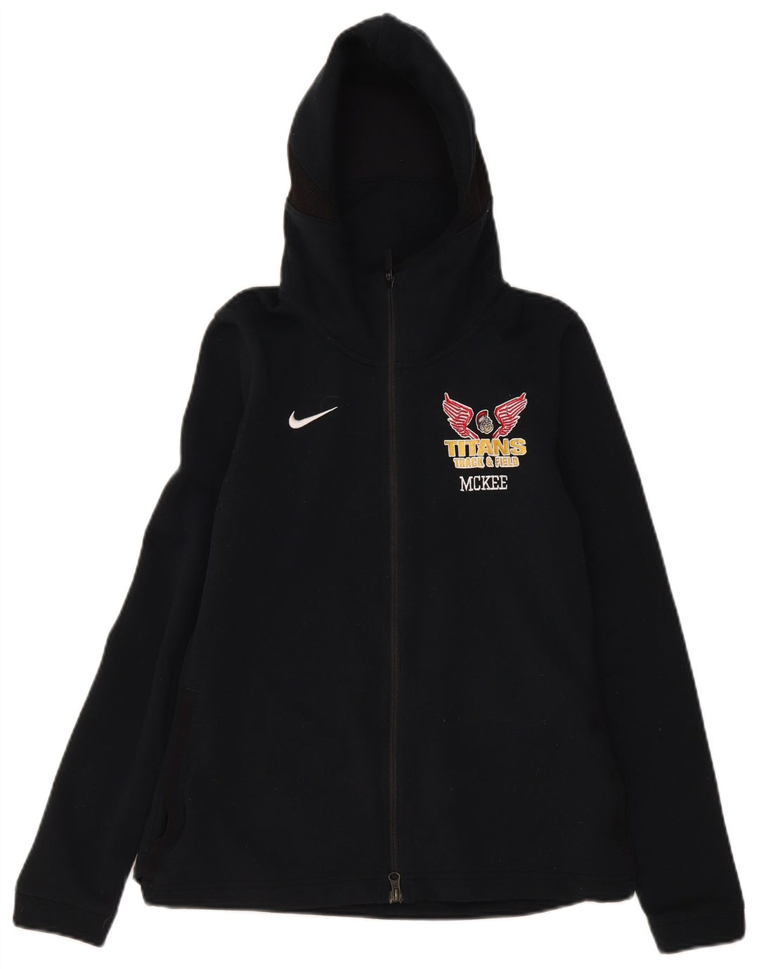 Felpa con cappuccio e zip grafica Nike Dri Fit da donna UK 12 poliestere nero medio