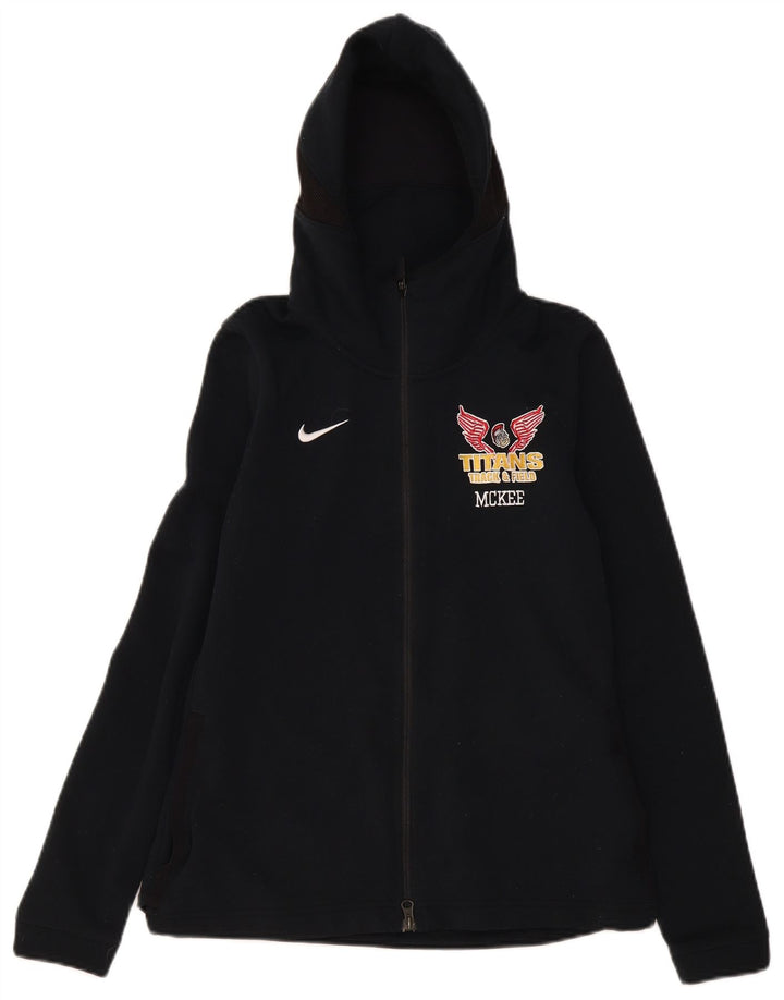 Felpa con cappuccio e zip grafica Nike Dri Fit da donna UK 12 poliestere nero medio