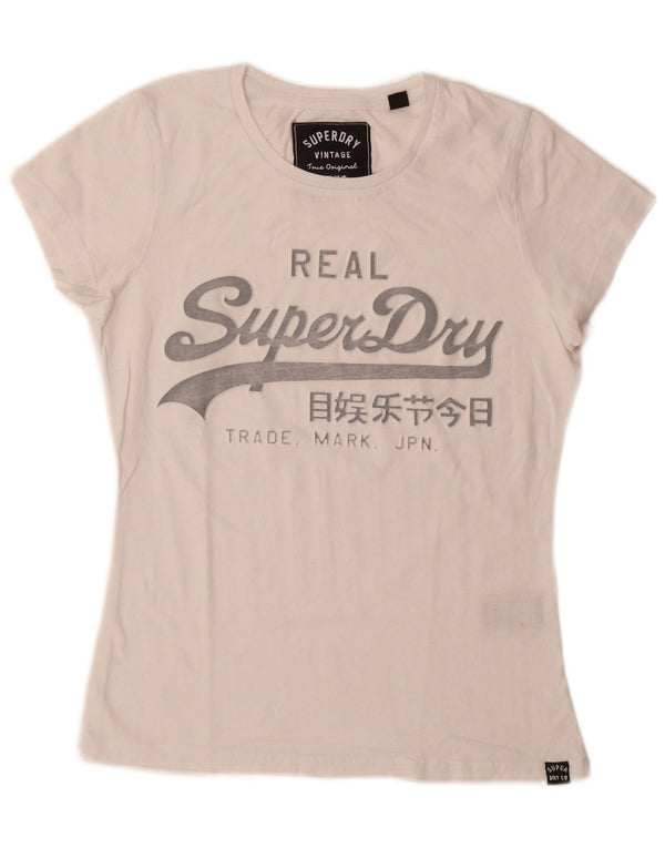 T-shirt grafica da donna Superdry Top UK 10 Small cotone bianco