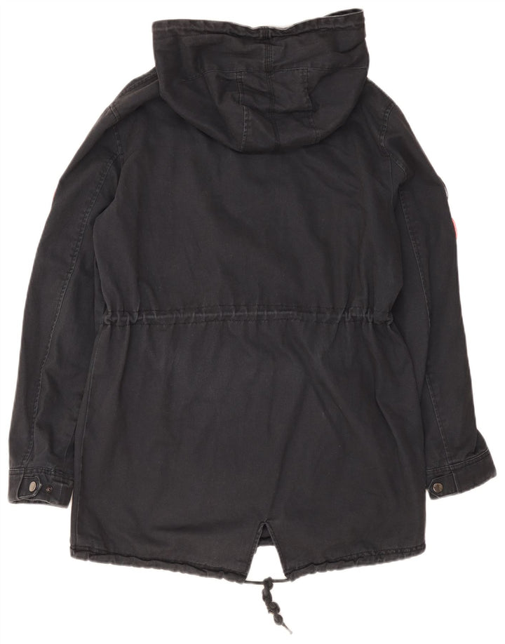 Parka da donna con cappuccio grafico Superdry UK 12 medio blu navy cotone