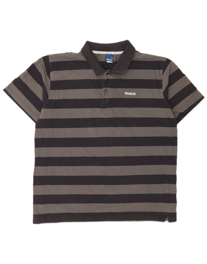 Polo Reebok da uomo XL in cotone a righe grigie