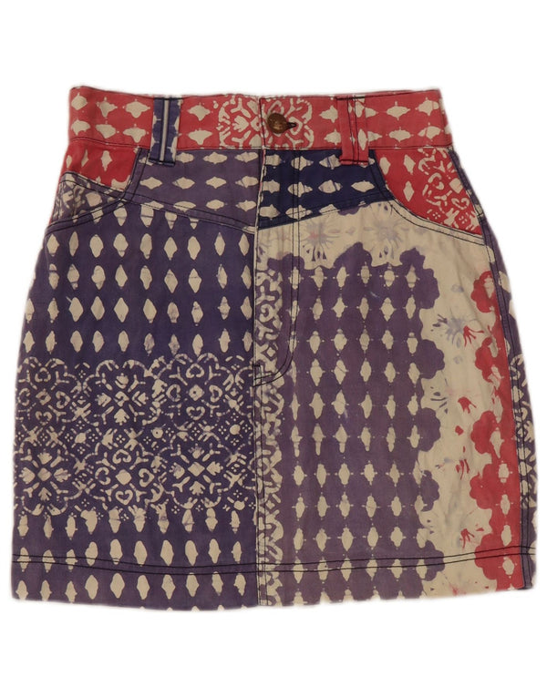 Gonna a tubino in denim con motivo astratto vintage da donna grande W28 in cotone blu