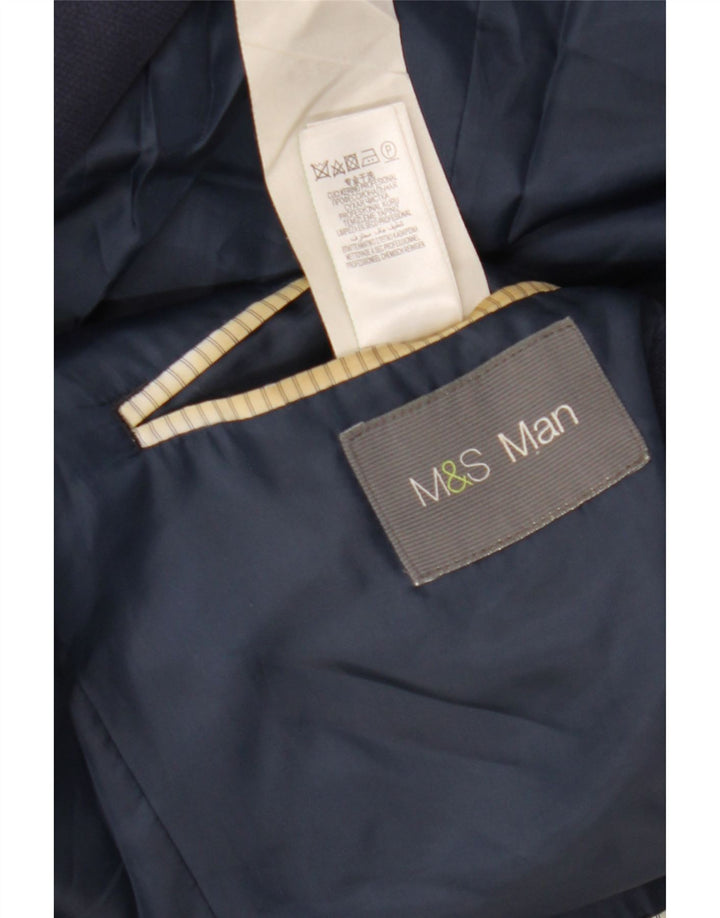 MARKS & SPENCER Giacca blazer da uomo a 2 bottoni UK 40 Large in viscosa blu navy