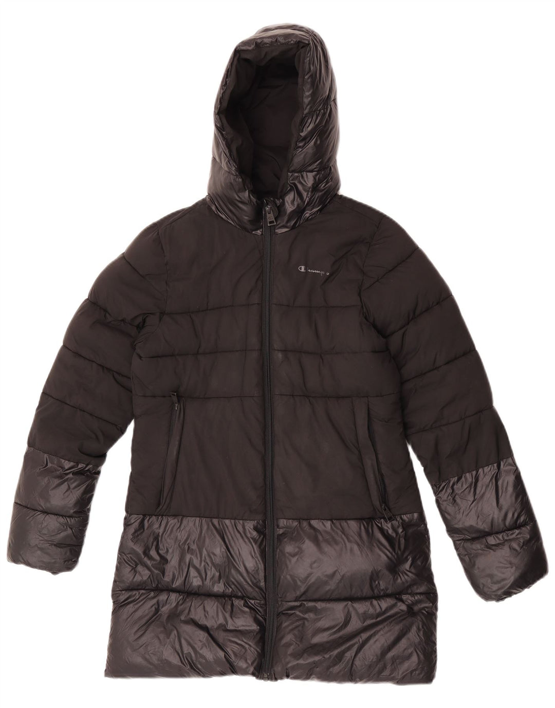 Cappotto imbottito con cappuccio per ragazze CHAMPION 11-12 anni, grande, in poliestere nero