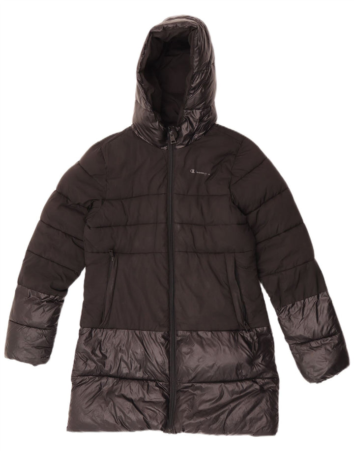 Cappotto imbottito con cappuccio per ragazze CHAMPION 11-12 anni, grande, in poliestere nero