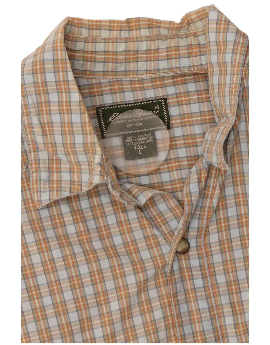 Camicia alta da uomo a maniche corte Eddie Bauer, cotone a quadri beige grande