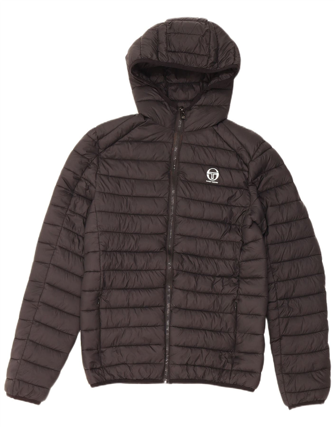 Giacca imbottita con cappuccio da uomo Sergio Tacchini UK 36 piccola in nylon nero