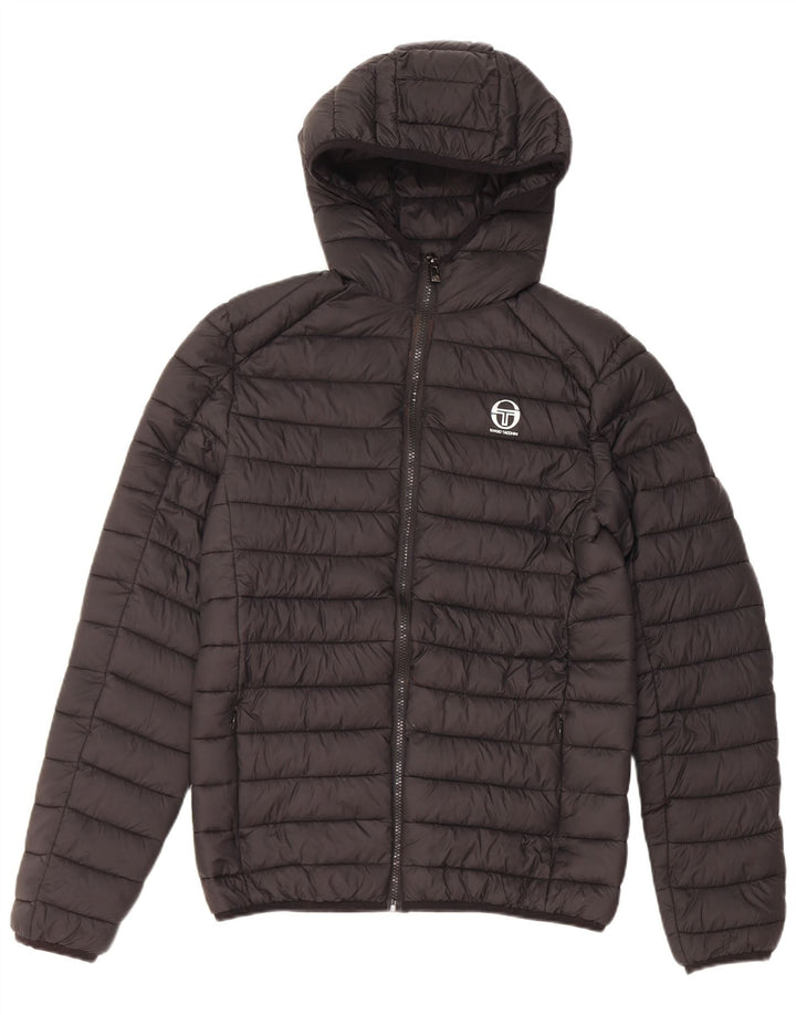 Giacca imbottita con cappuccio da uomo Sergio Tacchini UK 36 piccola in nylon nero