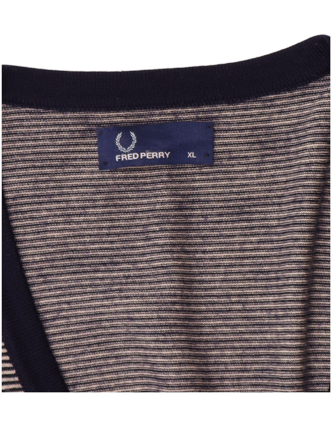 FRED PERRY Maglione cardigan da uomo XL blu navy gessato lana merino