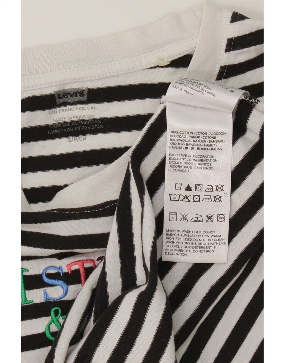 Levi's Top grafico oversize da donna a maniche lunghe UK 10 Small Black Striped