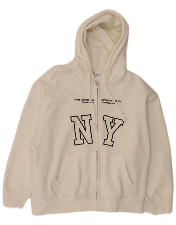 Maglione con cappuccio e zip oversize grafica Zara da donna New York UK 16 Large Bianco