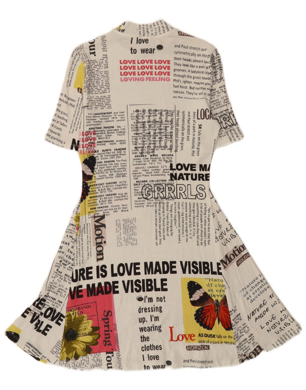 Desigual Abito da donna a trapezio con grafica da giornale UK 12 Viscosa bianca media