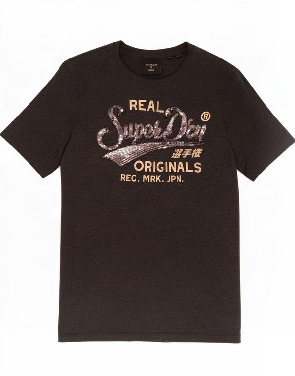T-shirt grafica da donna Superdry Top UK 12 cotone grigio medio