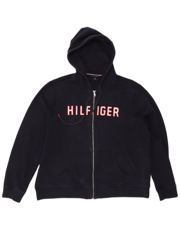 Maglione con cappuccio e zip grafica da donna Tommy Hilfiger 2XL cotone blu navy