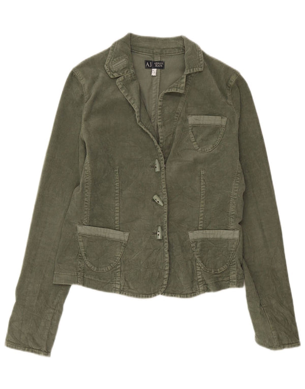 Giacca blazer da donna in velluto a coste a 3 bottoni Armani Jeans, taglia grande, colore cachi