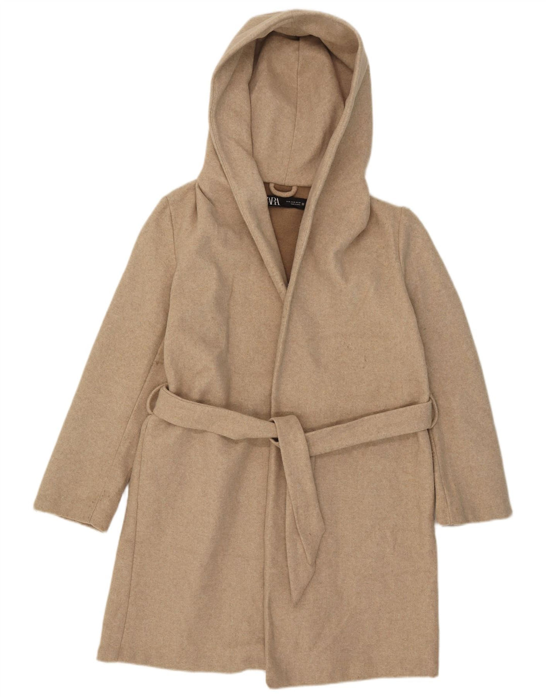 Cappotto con cappuccio da donna Zara UK 14 Poliestere beige medio