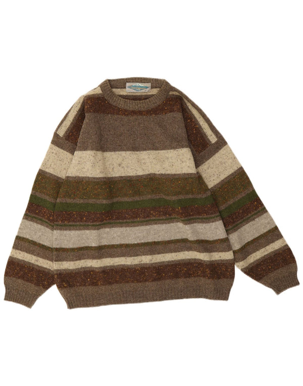 Maglione maglione girocollo da uomo vintage in lana a righe kaki medie