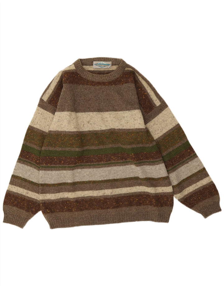 Maglione maglione girocollo da uomo vintage in lana a righe kaki medie