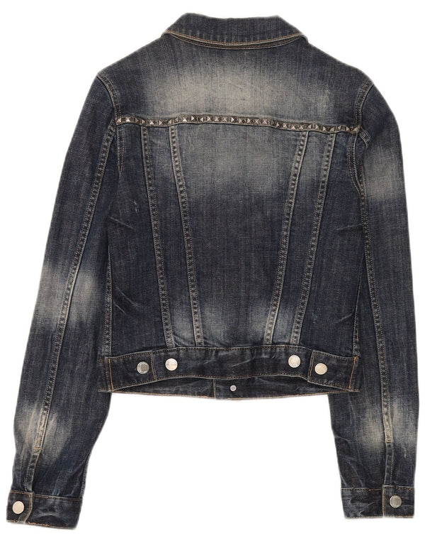 Giacca in denim corta da donna Karen Millen UK 8 piccola in cotone blu navy
