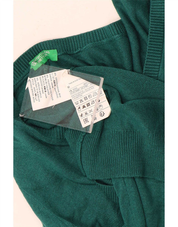 Maglione da donna con scollo a V Benetton UK 12 Viscosa verde medio