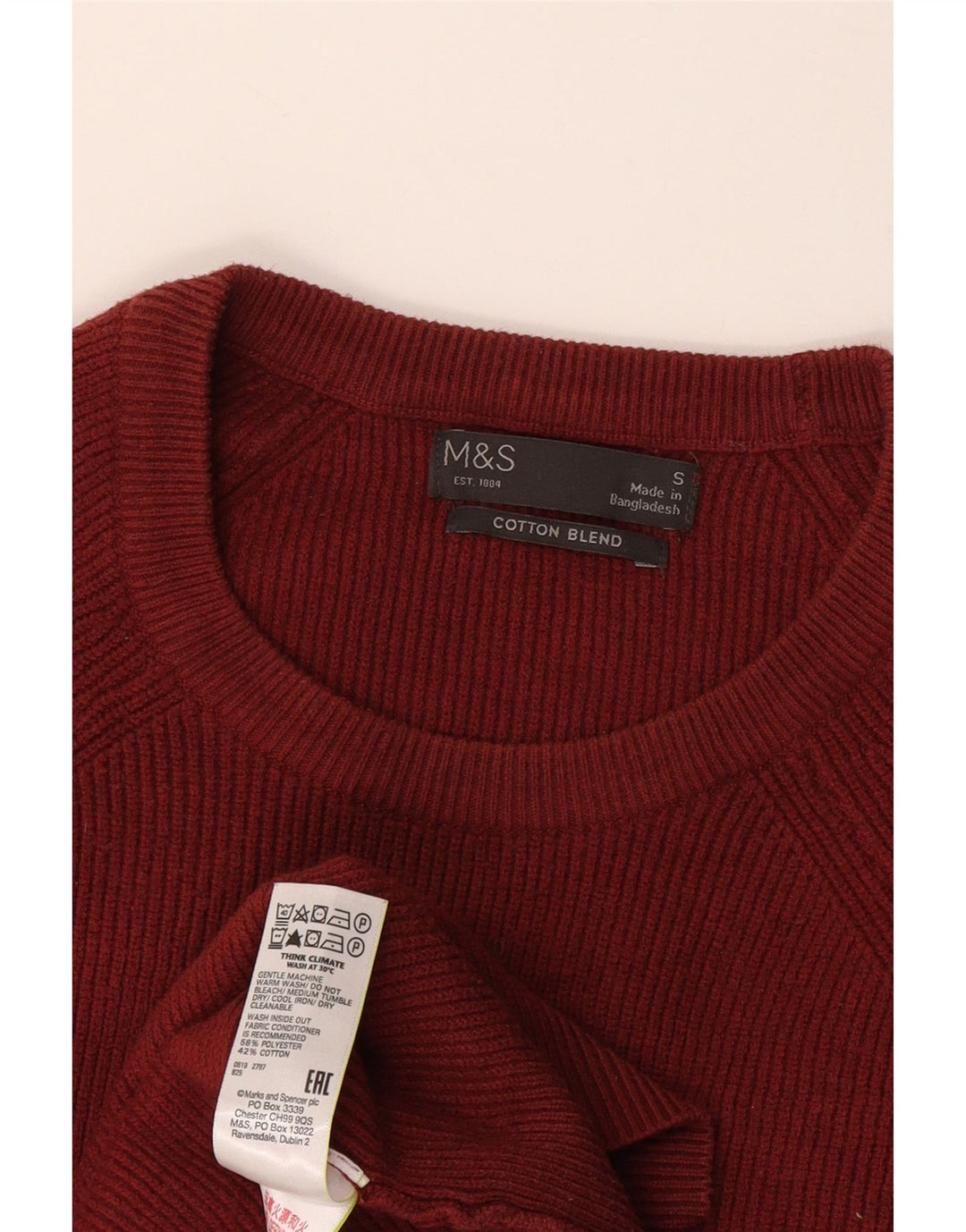 Maglione maglione girocollo da uomo Marks & Spencer piccolo poliestere bordeaux