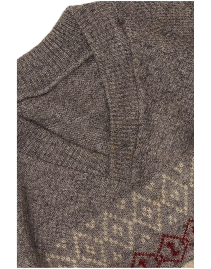 Maglione vintage da donna con scollo a V UK 10 piccolo grigio a rombi/diamante