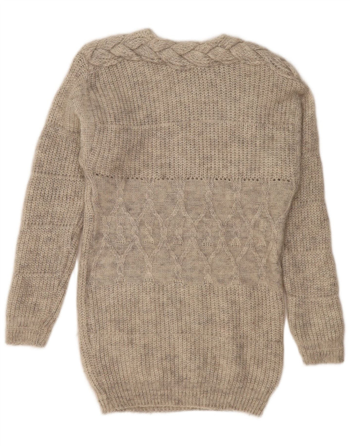 Maglione maglione girocollo lungo da donna vintage UK 14 Grigio medio