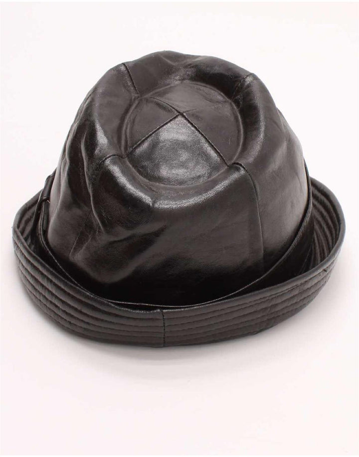Cappello Fedora in pelle da uomo vintage medio nero