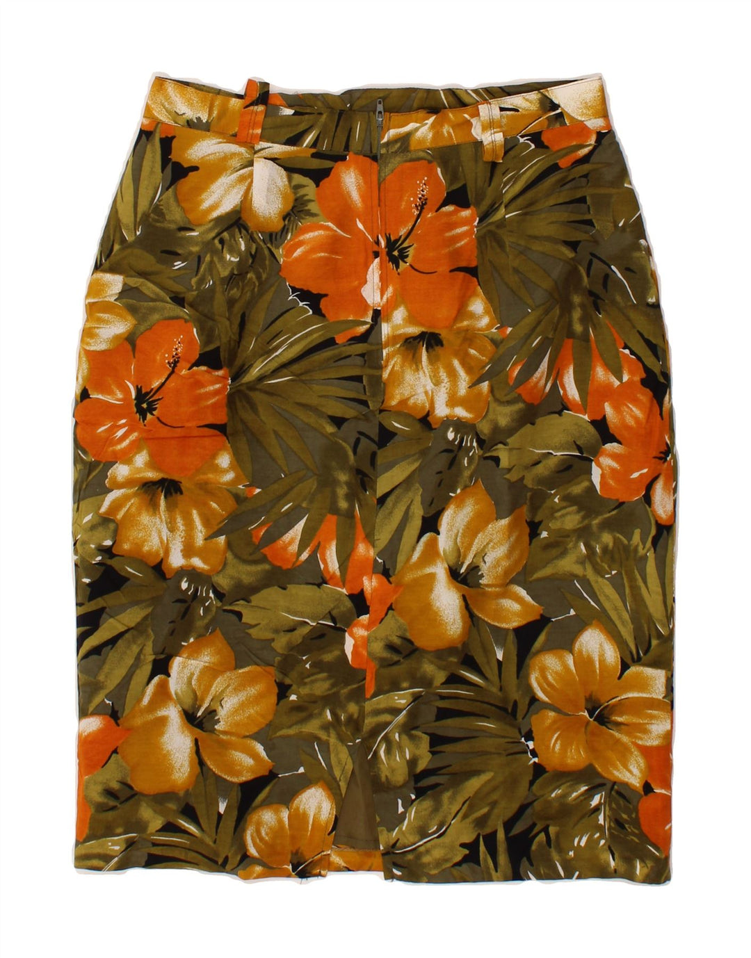 VINTAGE Womens Pencil Skirt W28 Medium  Khaki Floral Viscose Vintage Vintage and Second-Hand Vintage from Messina Hembry 