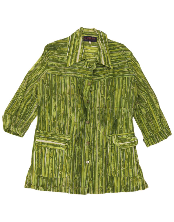 Camicetta da donna con maniche a 3/4 VINTAGE UK 14 Viscosa a righe verde medio