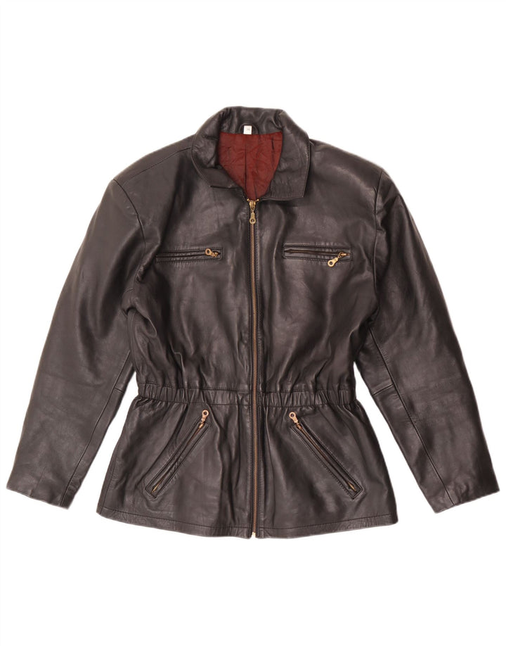 Giacca in pelle oversize da donna vintage EU 36 piccola in pelle nera