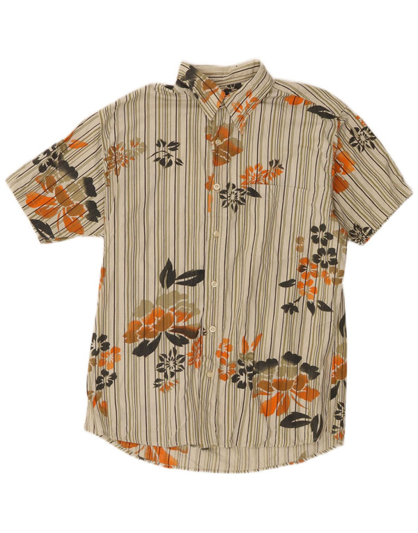 Camicia a maniche corte da uomo Crossball Hawaiana in cotone floreale beige medio