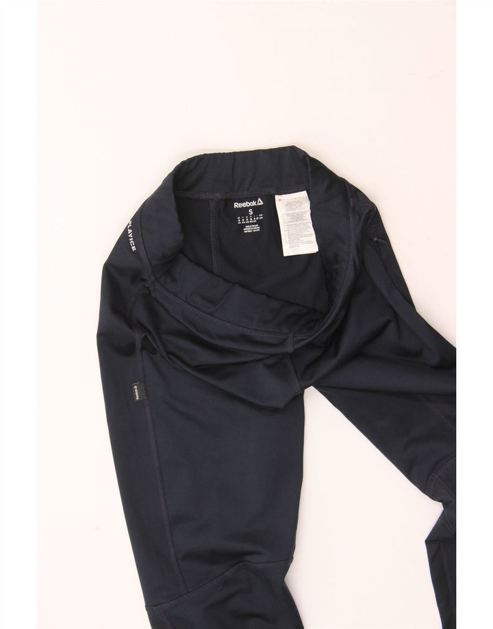 REEBOK Womens Graphic Leggings UK 8 Small  Navy Blue Colourblock Polyester Vintage Reebok and Second-Hand Reebok from Messina Hembry 
