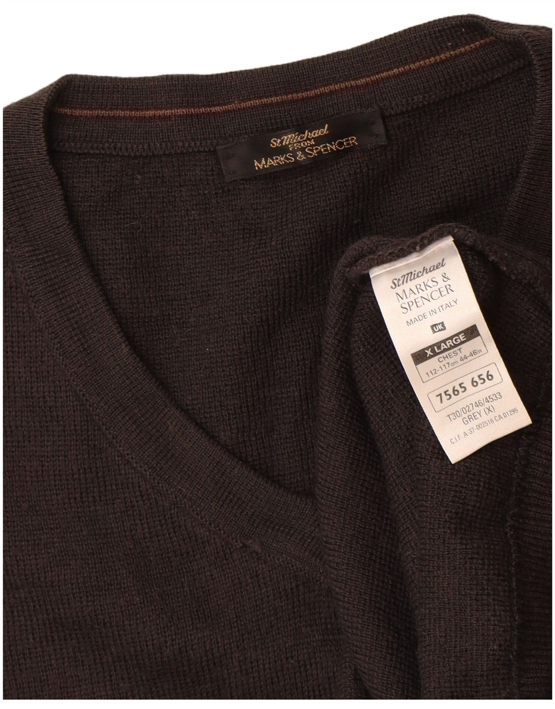 Maglione da uomo con scollo a V St Michael XL in acrilico a righe grigie